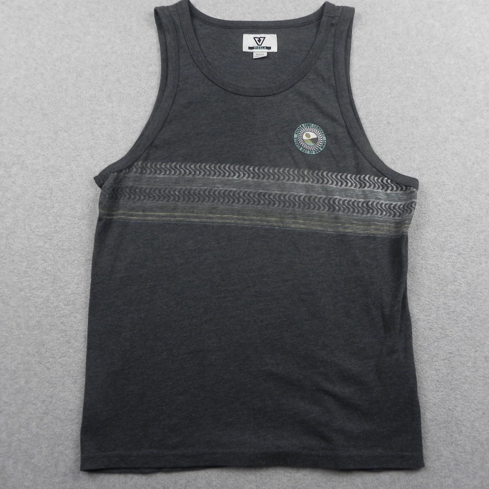 Vissla Tank Top Mens Medium Regular M915QSHT Gray Surf Graphic Sleeveless Shirt